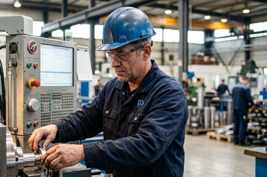 Mitarbeiter im NovaPuls-Einsatz an einer Fertigungsmaschine